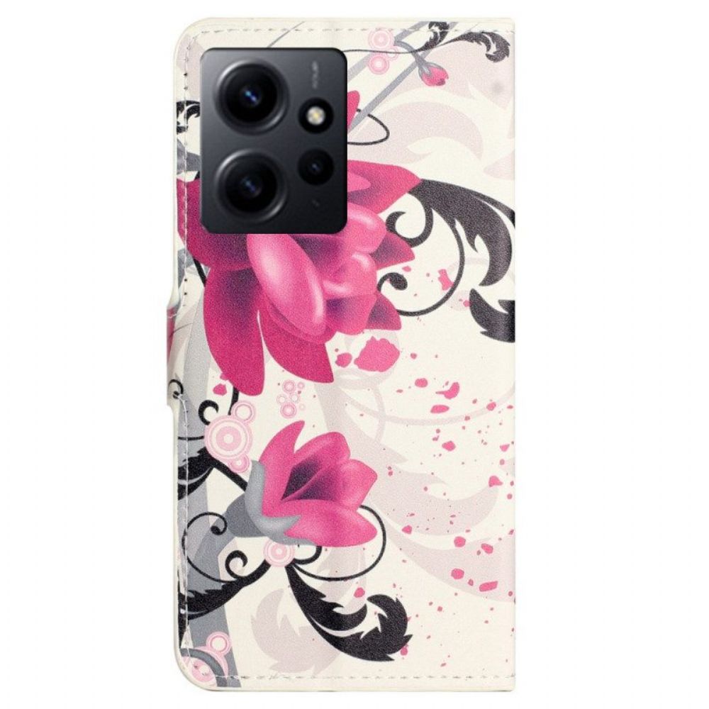 Flip Case voor Xiaomi Redmi Note 12 4G Tropische Bloemen