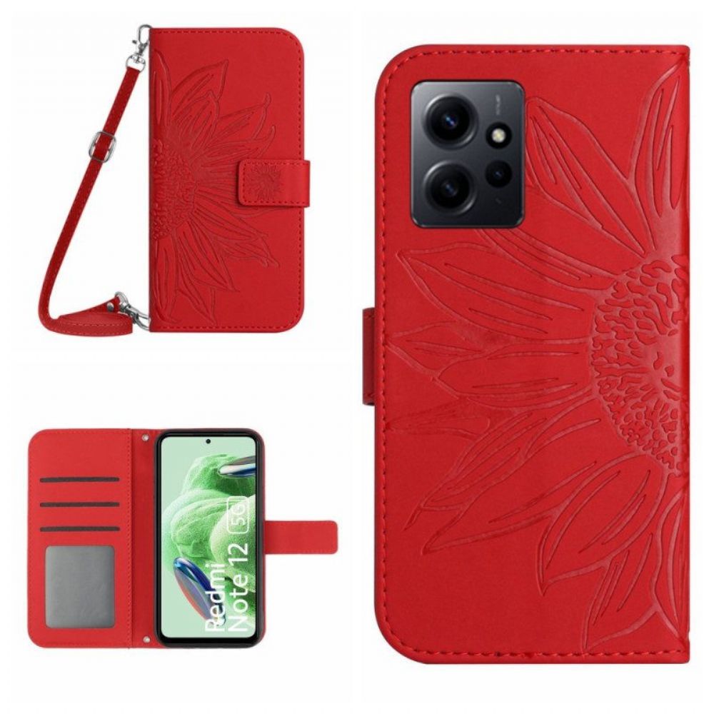 Flip Case voor Xiaomi Redmi Note 12 4G Zonnebloem Schouderriem