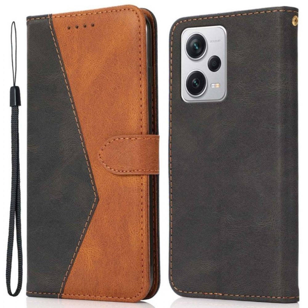 Flip Case voor Xiaomi Redmi Note 12 Pro Met Ketting Tweekleurige Riem