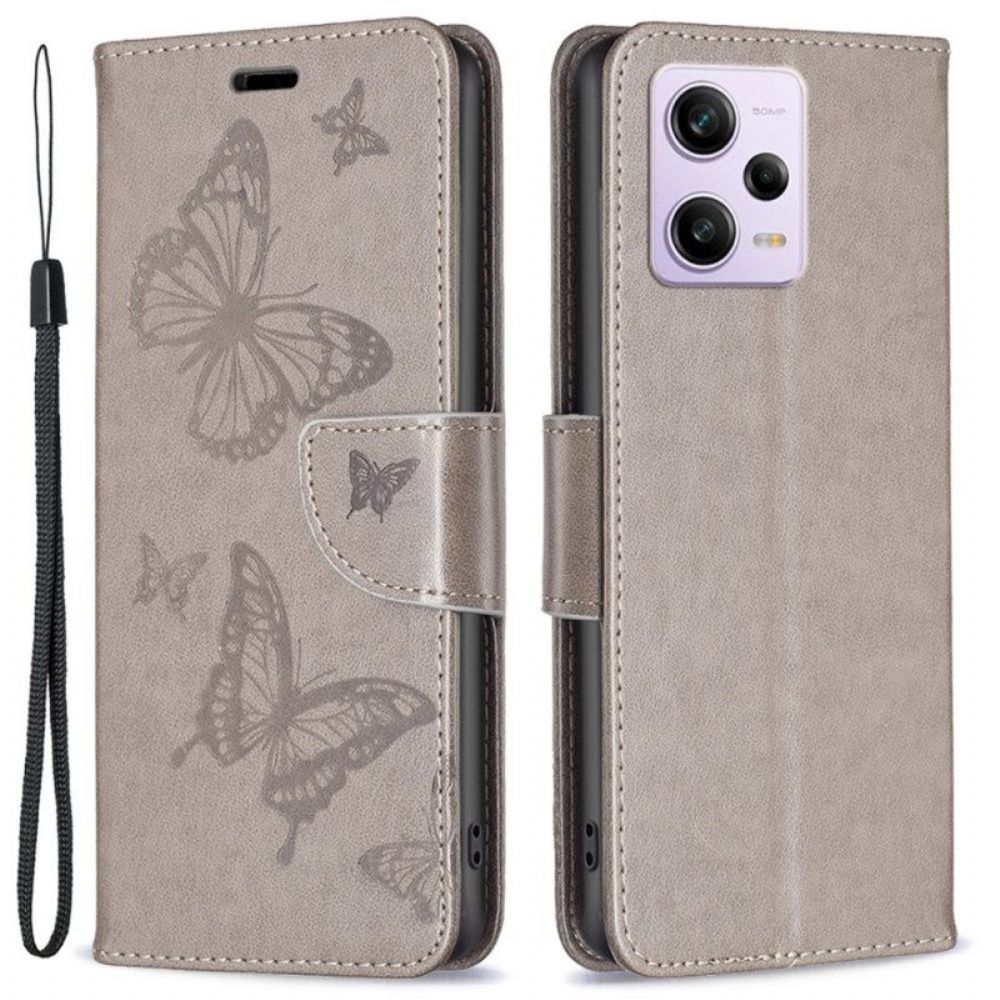 Flip Case voor Xiaomi Redmi Note 12 Pro Met Ketting Vlinders Bedrukte Strappy