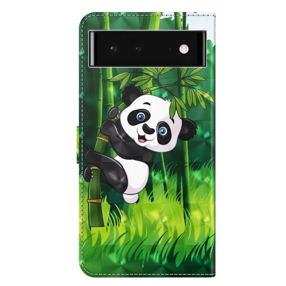 Folio-hoesje voor Google Pixel 7 Pro Met Ketting Panda En Bamboe Met Lanyard