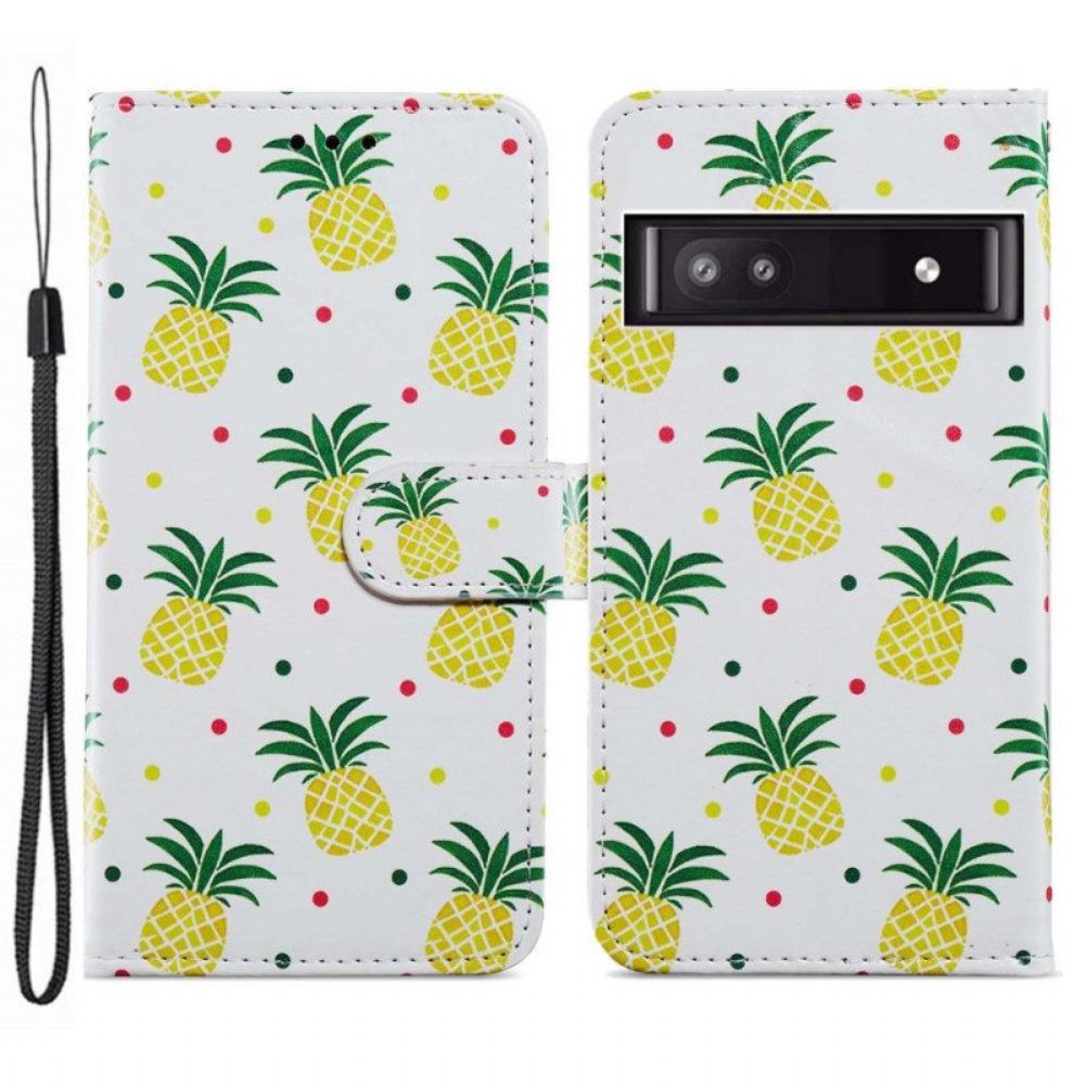 Folio-hoesje voor Google Pixel 7A Met Ketting Ananas Met Bandjes