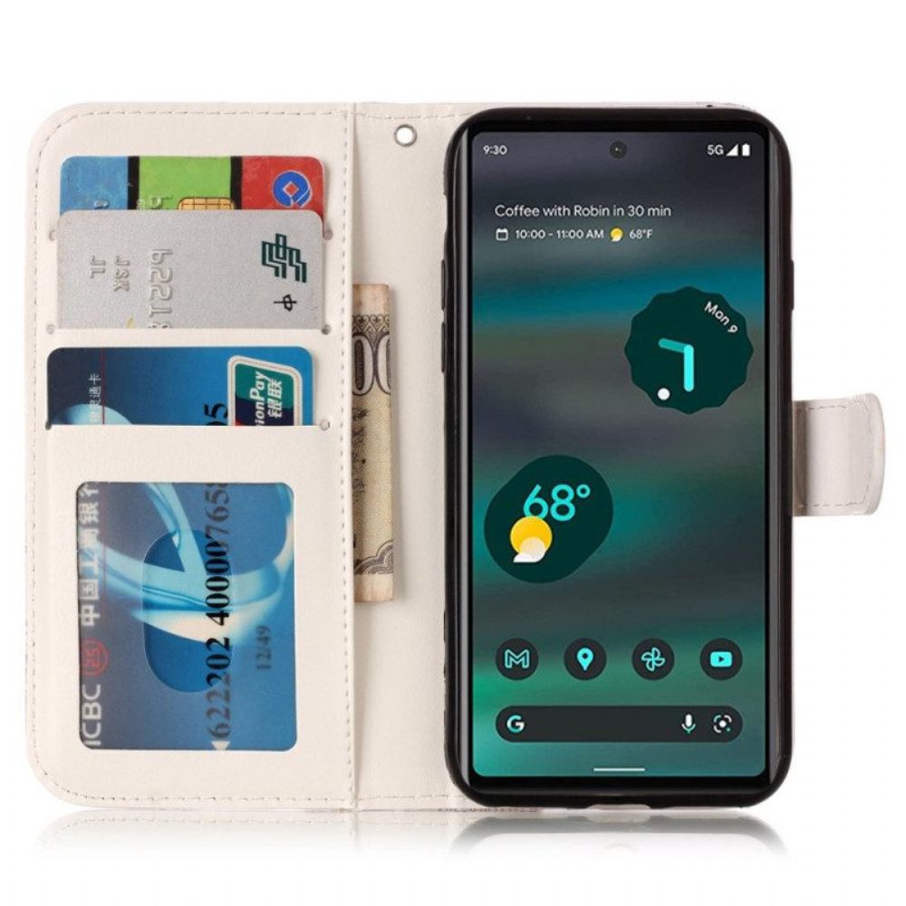 Folio-hoesje voor Google Pixel 7A Met Ketting Patroon Met Bandjes