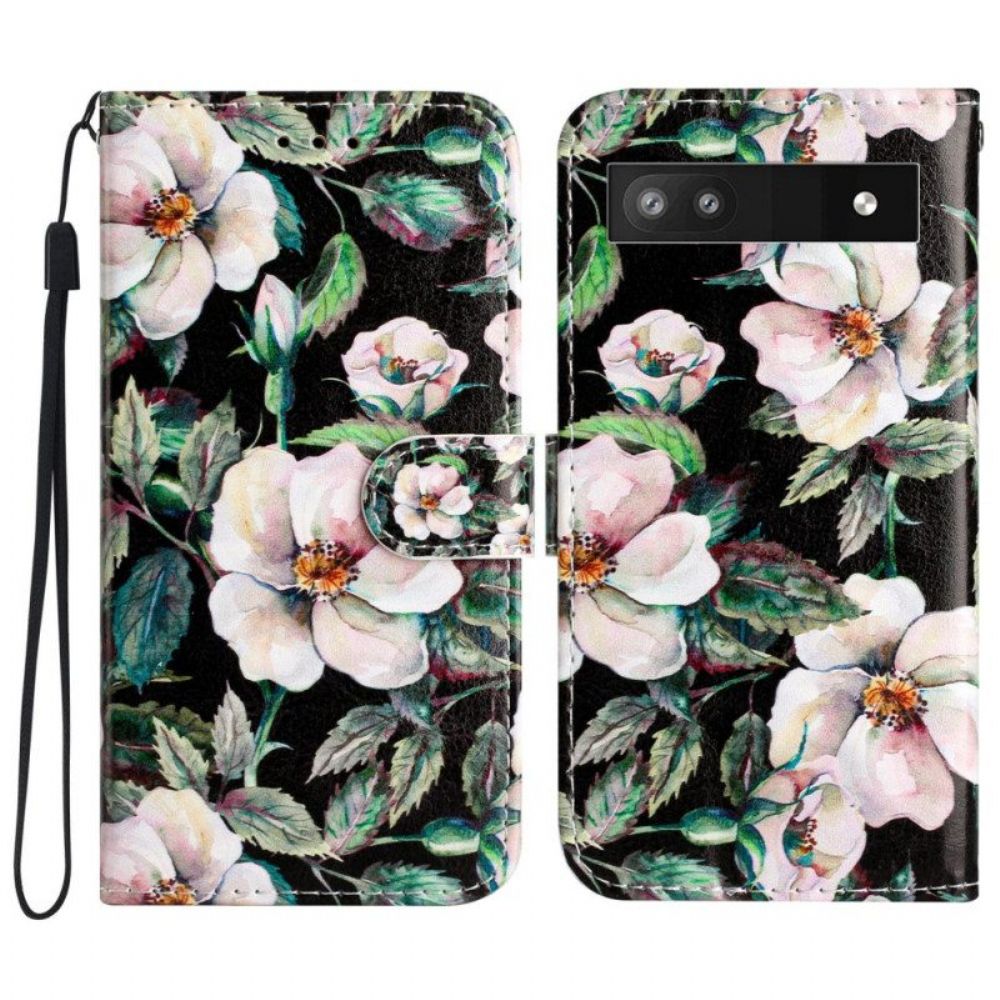 Folio-hoesje voor Google Pixel 7A Met Ketting Riem Magnolia's