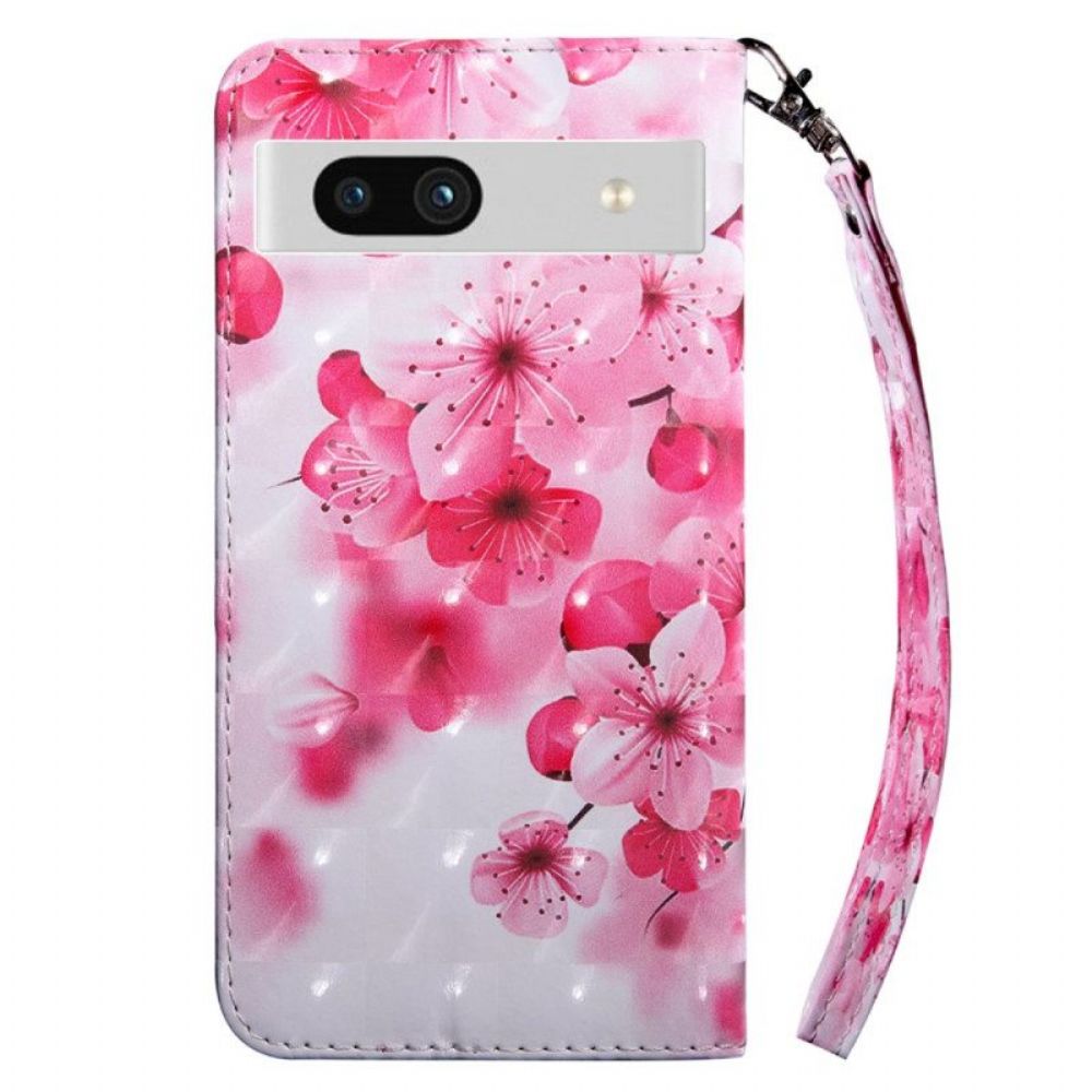 Folio-hoesje voor Google Pixel 7A Met Ketting Roze Bloemen Met Riem