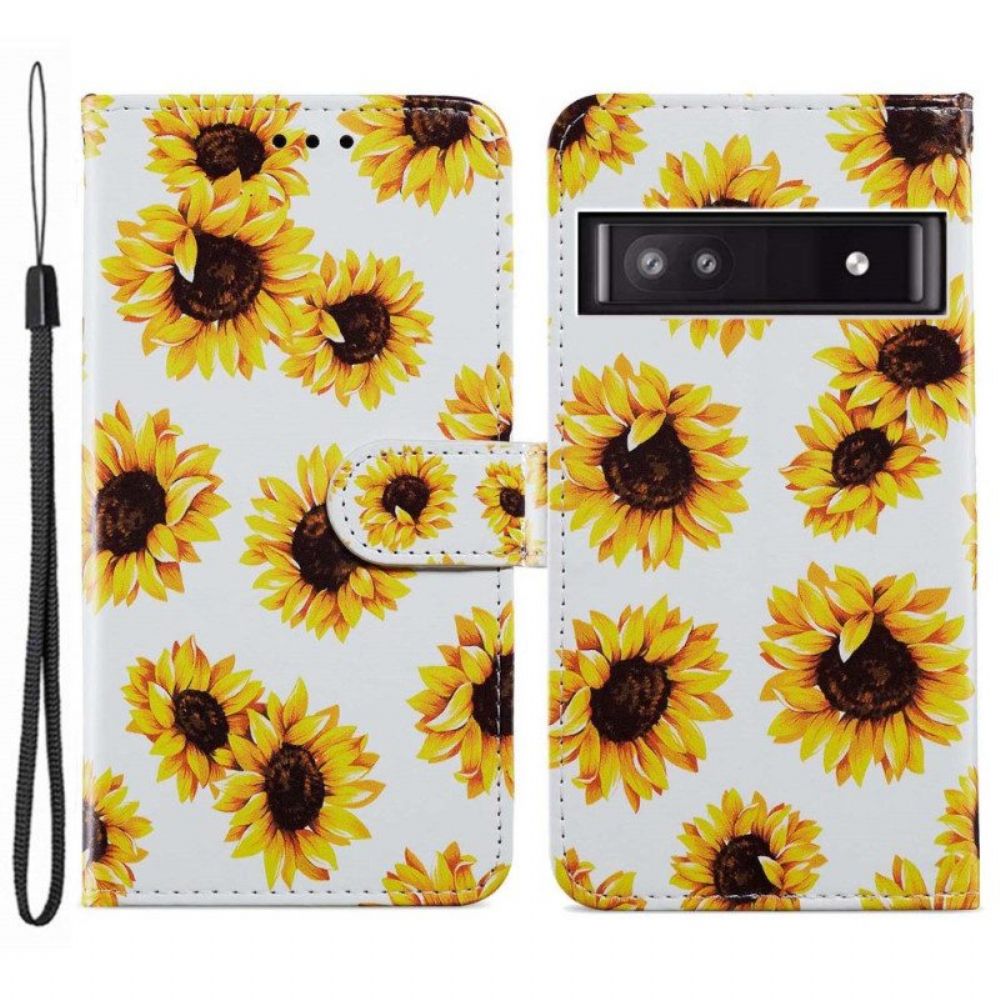 Folio-hoesje voor Google Pixel 7A Met Ketting String Zonnebloemen