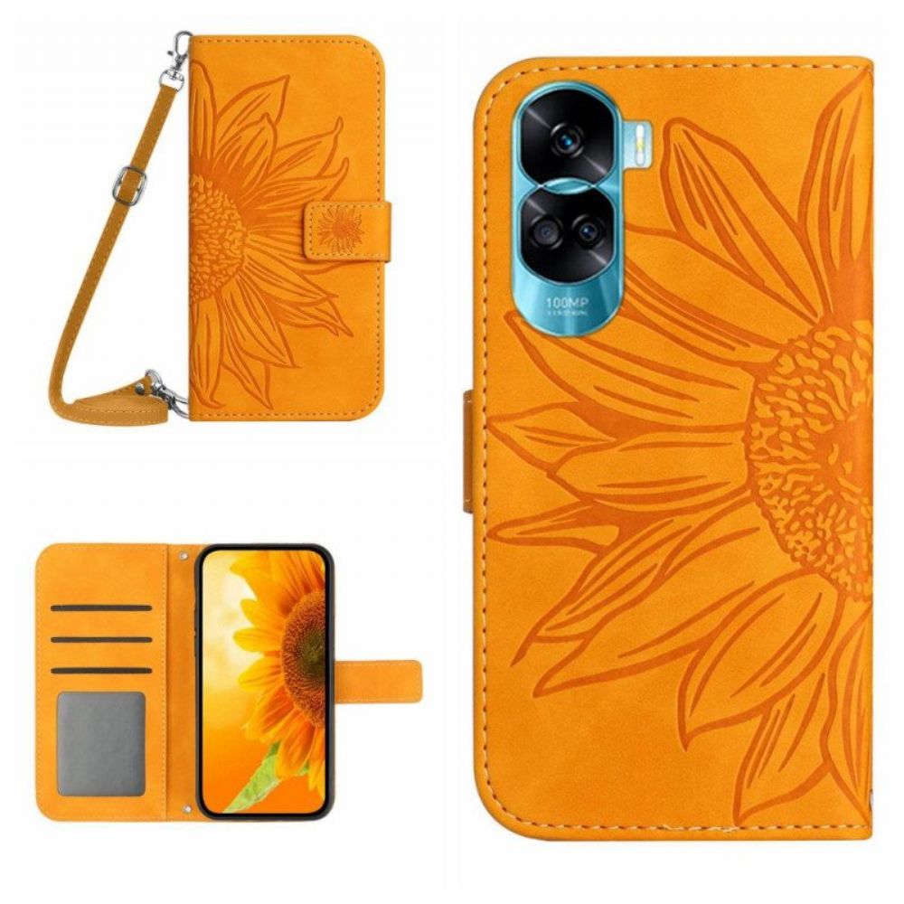 Folio-hoesje voor Honor 90 Lite Zonnebloem Met Schouderband