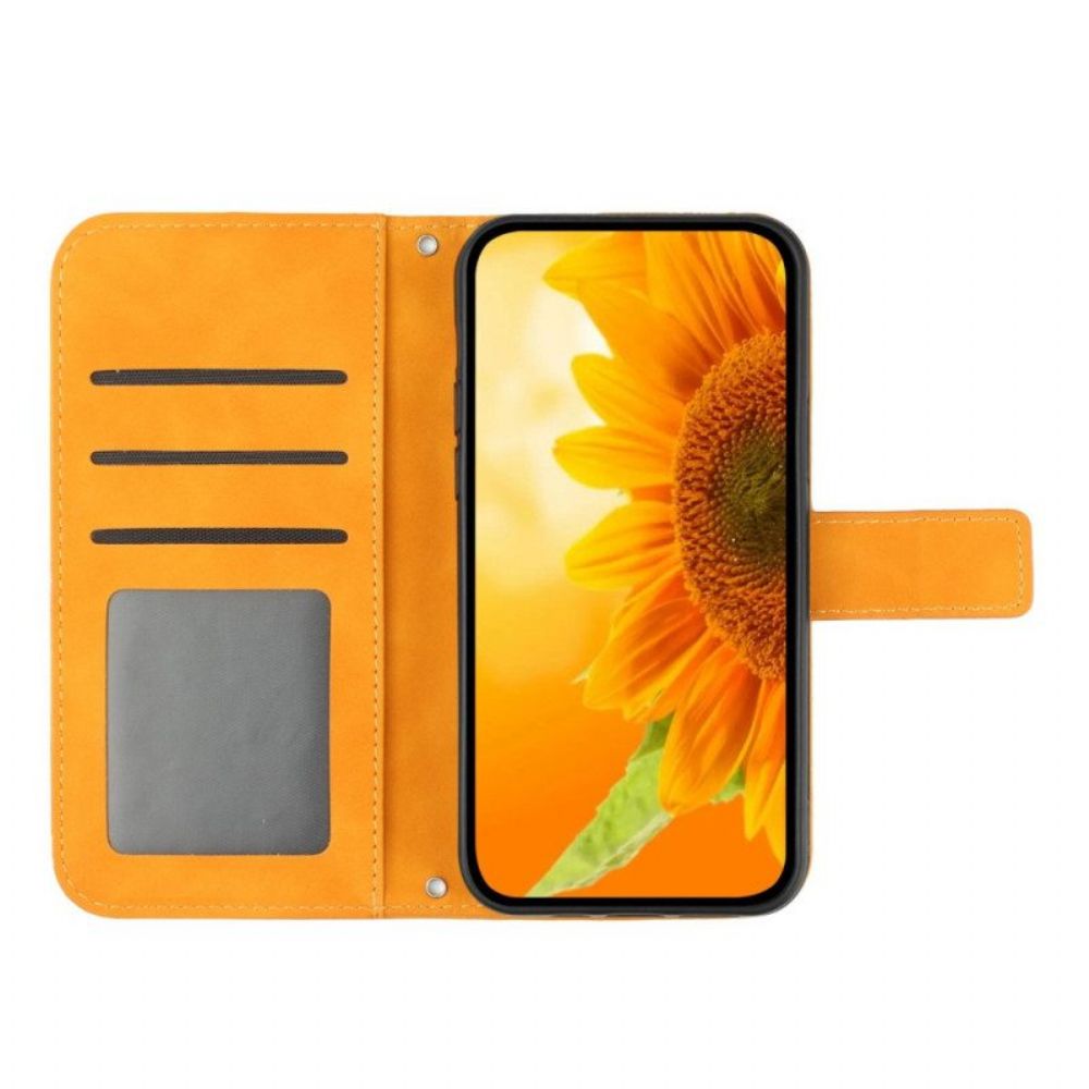 Folio-hoesje voor Honor 90 Lite Zonnebloem Met Schouderband