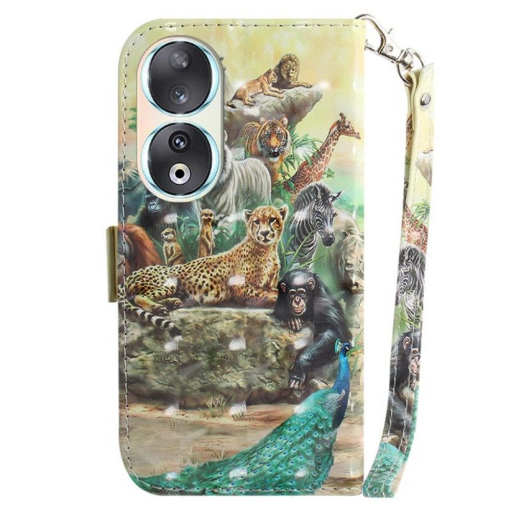 Folio-hoesje voor Honor 90 Met Ketting Safaridieren Met Riem