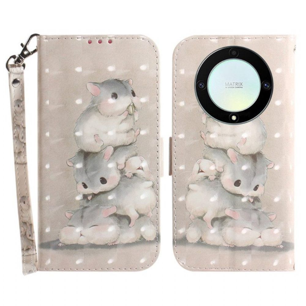 Folio-hoesje voor Honor Magic 5 Lite Met Ketting String Eekhoorns