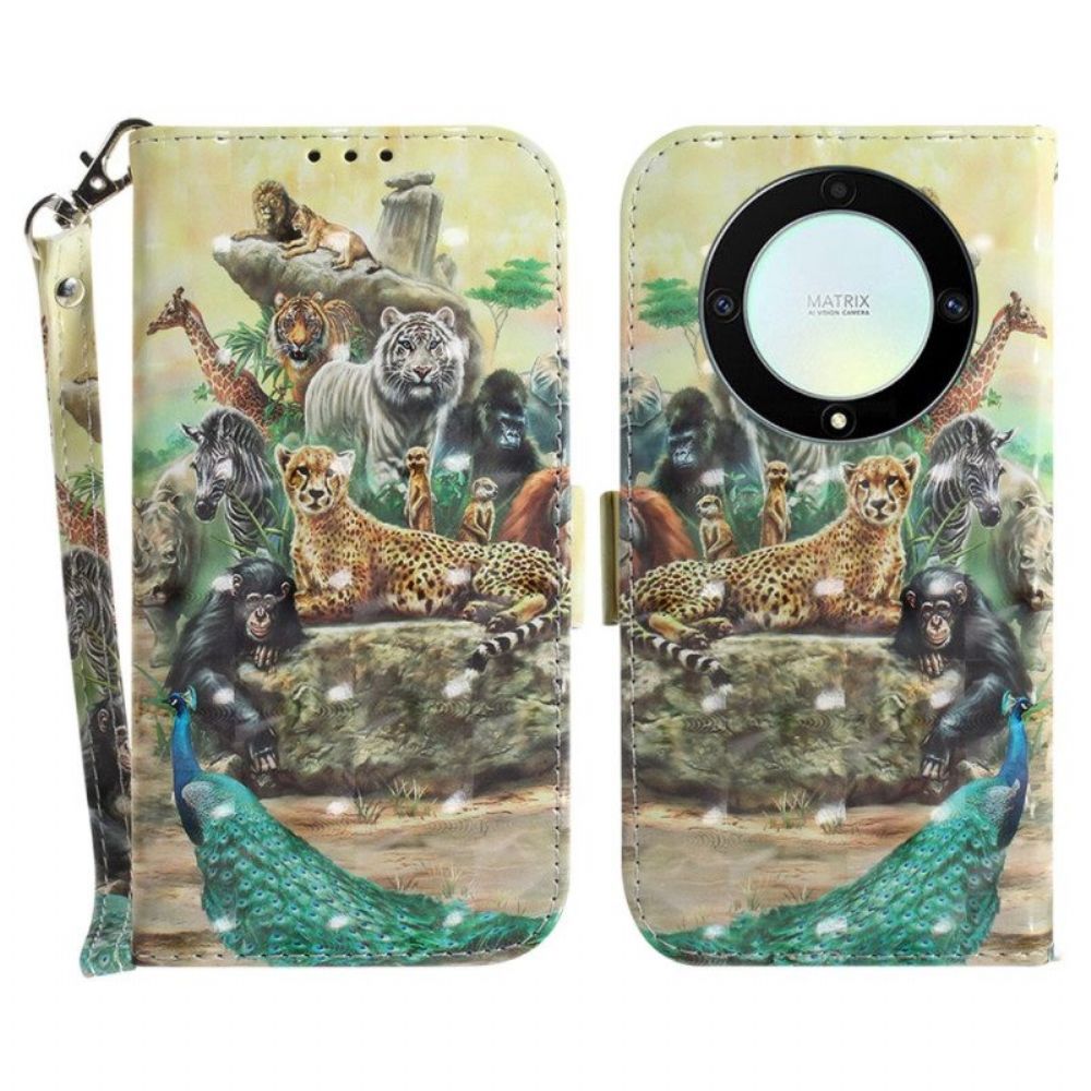 Folio-hoesje voor Honor Magic 5 Lite Met Ketting String Safari Dieren