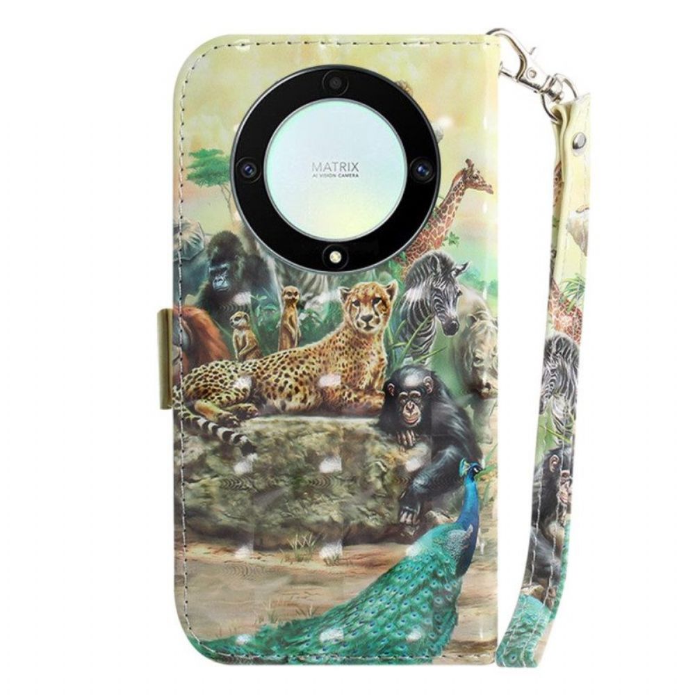 Folio-hoesje voor Honor Magic 5 Lite Met Ketting String Safari Dieren