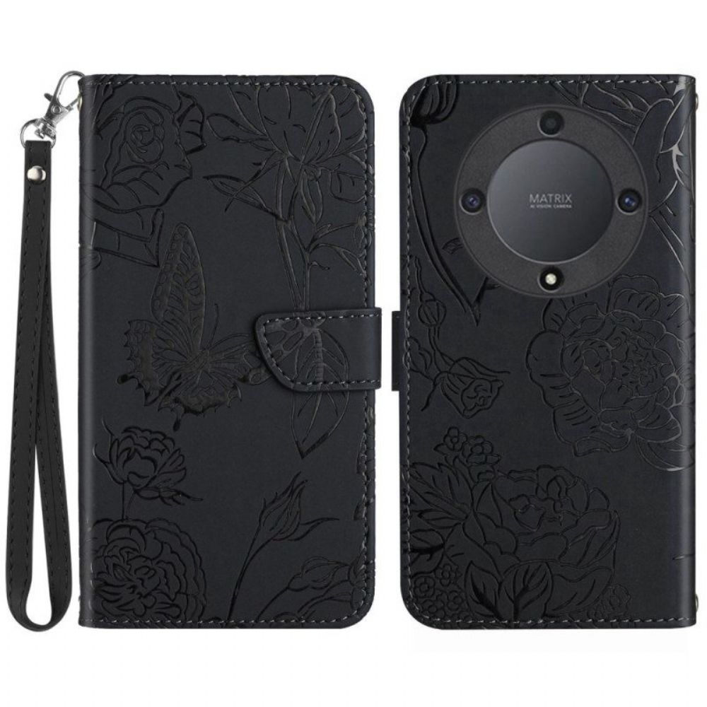 Folio-hoesje voor Honor Magic 5 Lite Vlinders En Lanyard