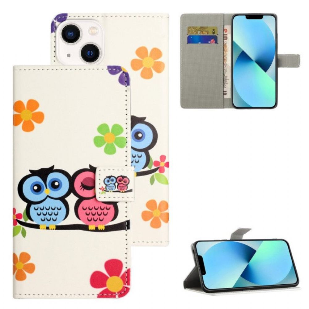 Folio-hoesje voor iPhone 15 Koppel Uilen