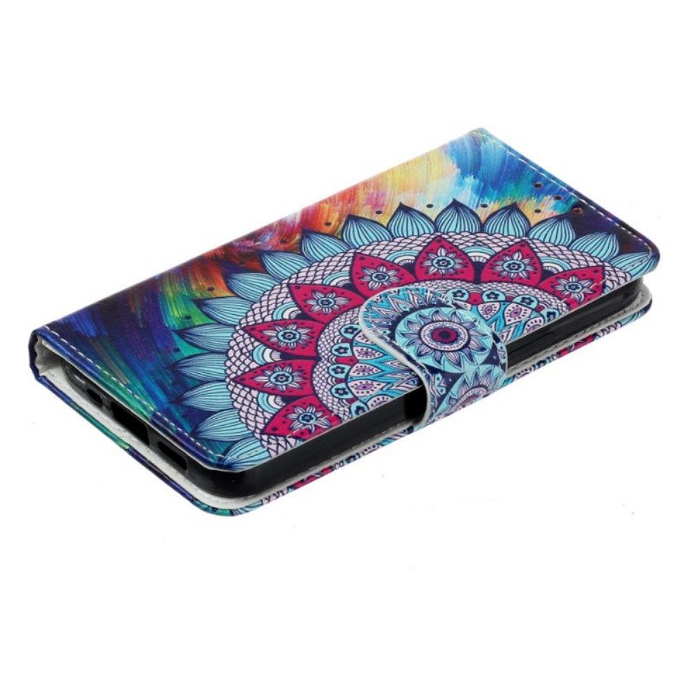 Folio-hoesje voor iPhone 15 Met Ketting Flitsende Mandala Met Riempje