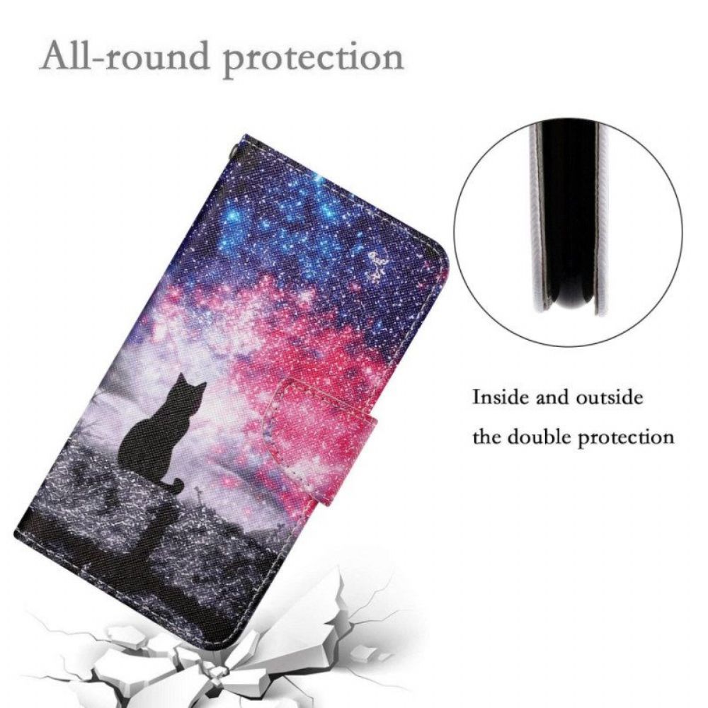 Folio-hoesje voor iPhone 15 Met Ketting Moonlight Kat Met Riem