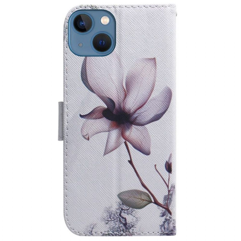 Folio-hoesje voor iPhone 15 Oudroze Bloem