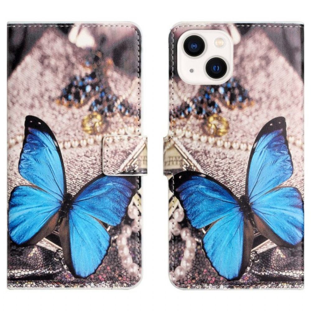 Folio-hoesje voor iPhone 15 Plus Blauwe Vlinder