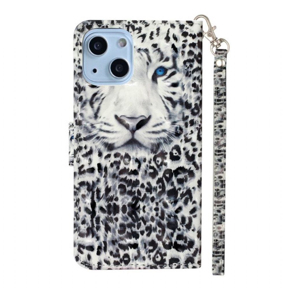 Folio-hoesje voor iPhone 15 Plus Met Ketting 3d Luipaard Met Riem