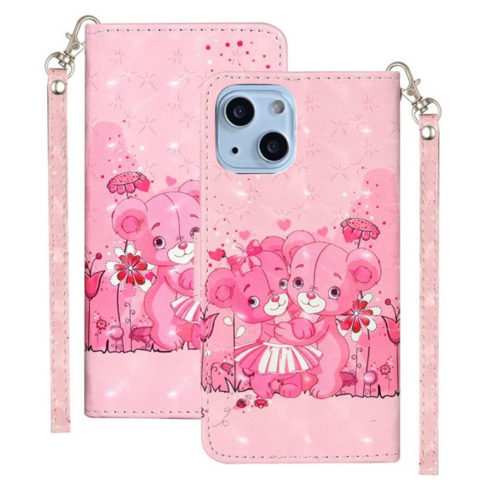 Folio-hoesje voor iPhone 15 Plus Met Ketting 3d Teddyberen Met Riem