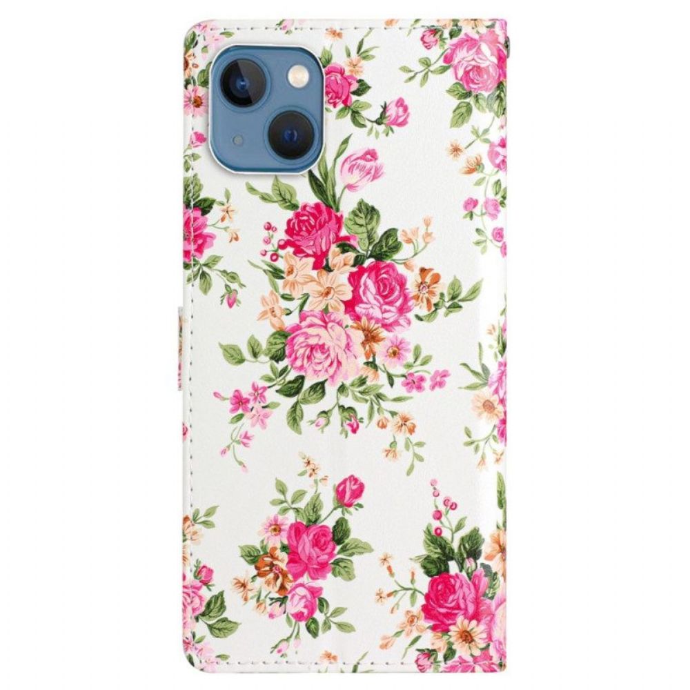 Folio-hoesje voor iPhone 15 Plus Met Ketting Bloemen Met Riempje