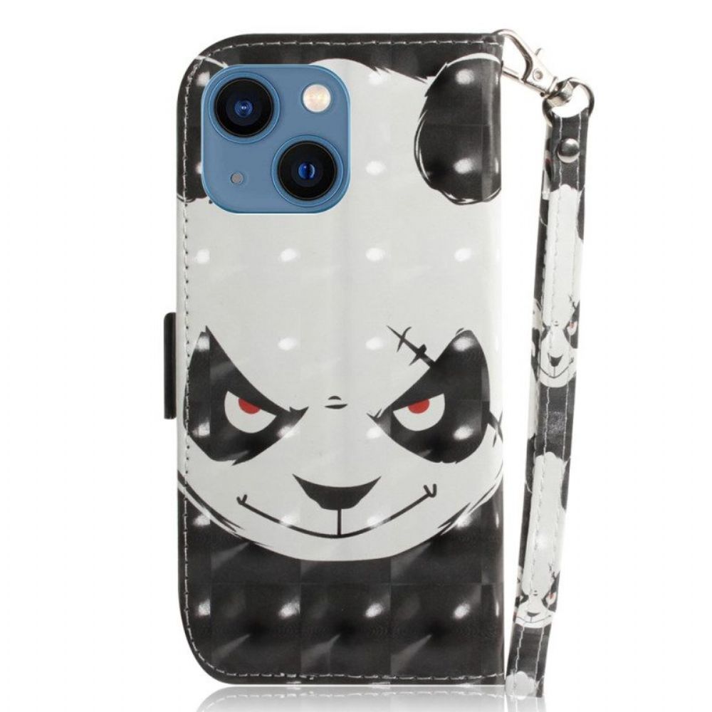 Folio-hoesje voor iPhone 15 Plus Met Ketting Boze Panda Met Riem