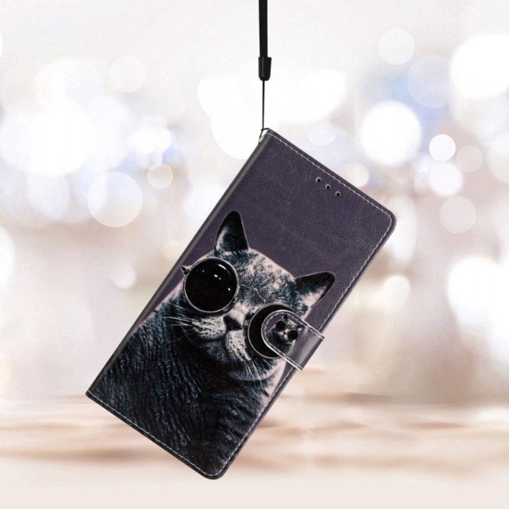 Folio-hoesje voor iPhone 15 Plus Met Ketting Kat Met Riembril