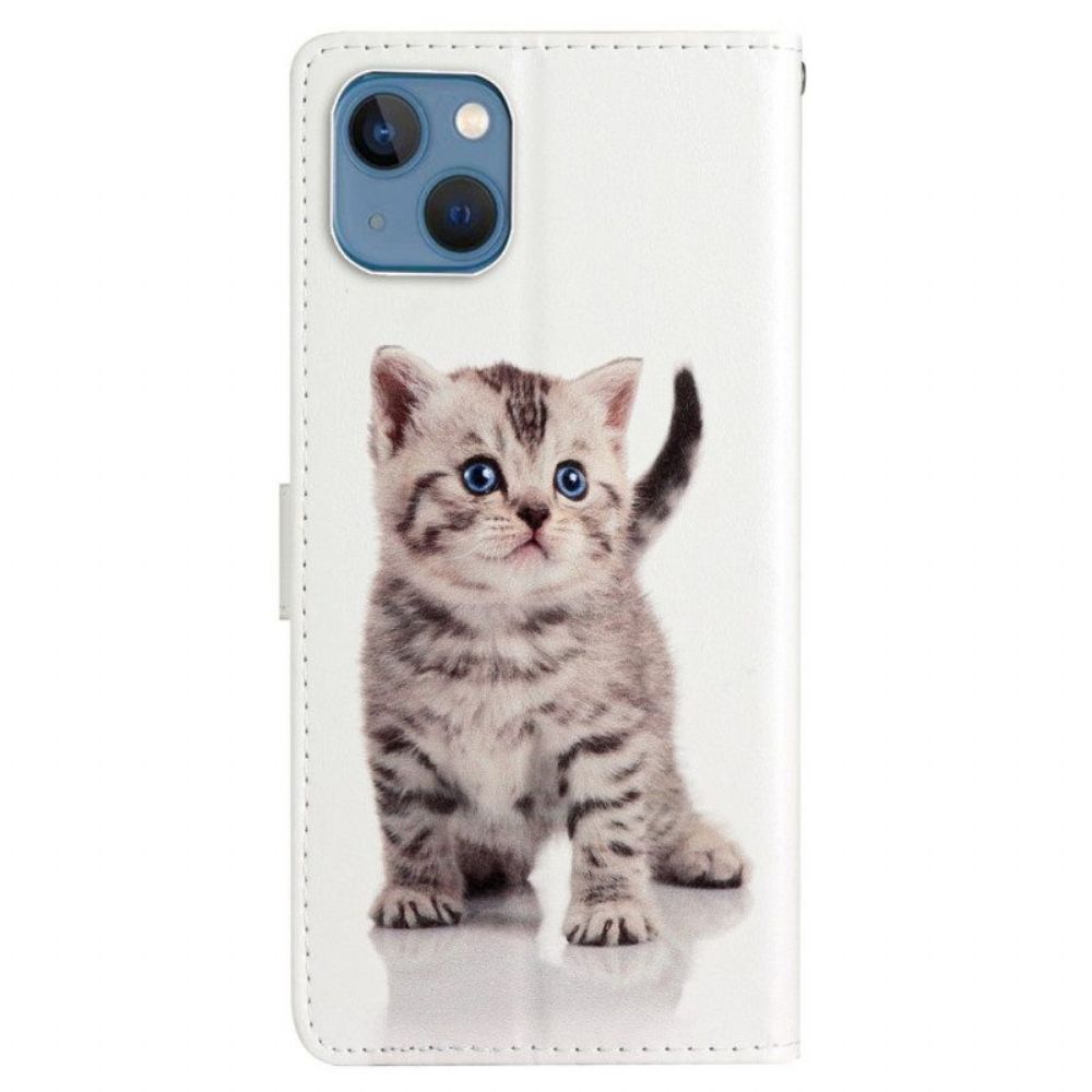 Folio-hoesje voor iPhone 15 Plus Met Ketting Kleine Kat Met Riem