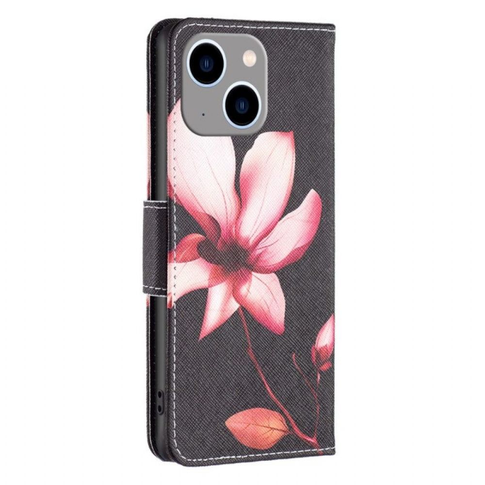 Folio-hoesje voor iPhone 15 Plus Roze Bloem