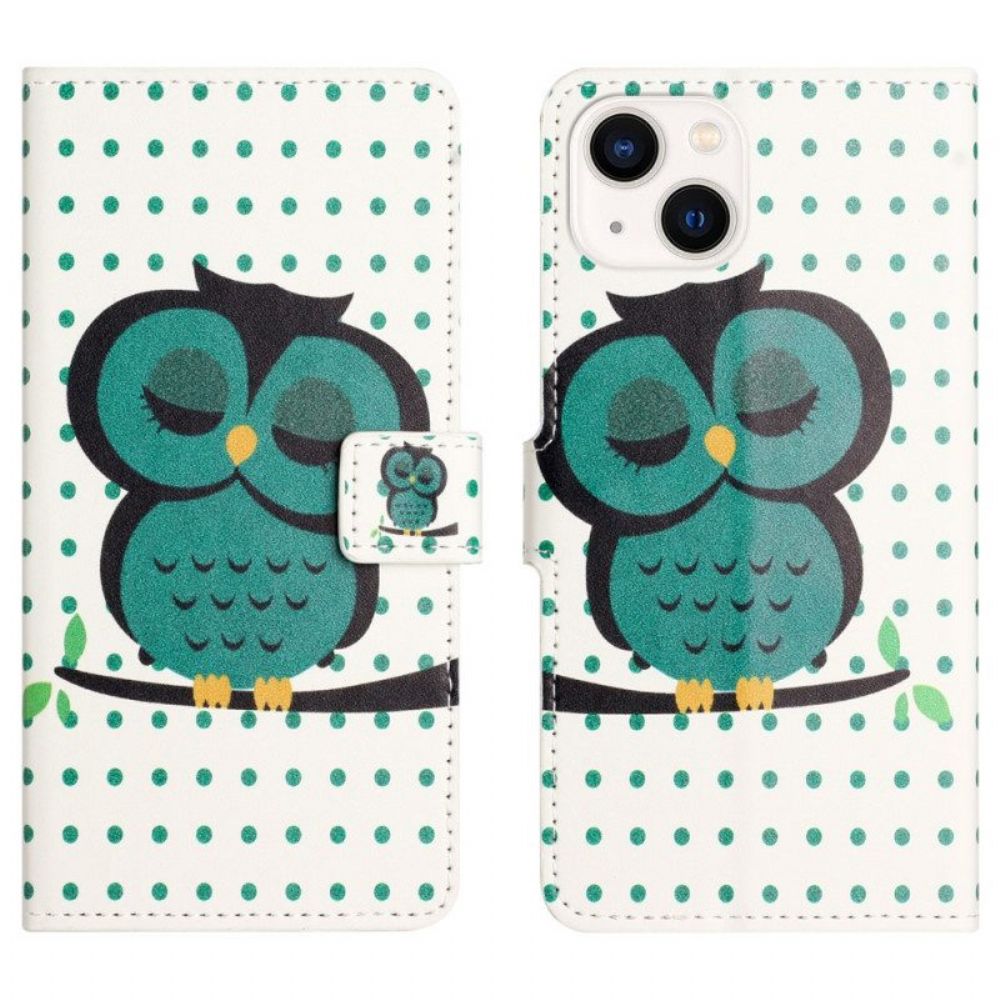 Folio-hoesje voor iPhone 15 Plus Slapende Uil