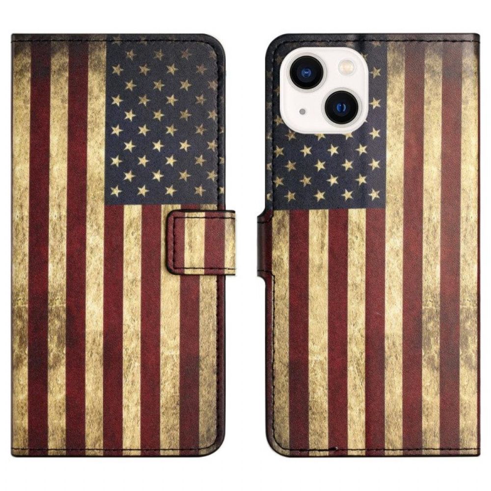 Folio-hoesje voor iPhone 15 Plus Vintage Amerikaanse Vlag