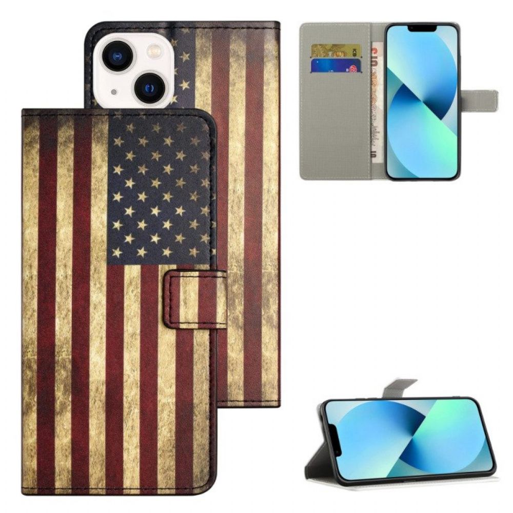 Folio-hoesje voor iPhone 15 Plus Vintage Amerikaanse Vlag