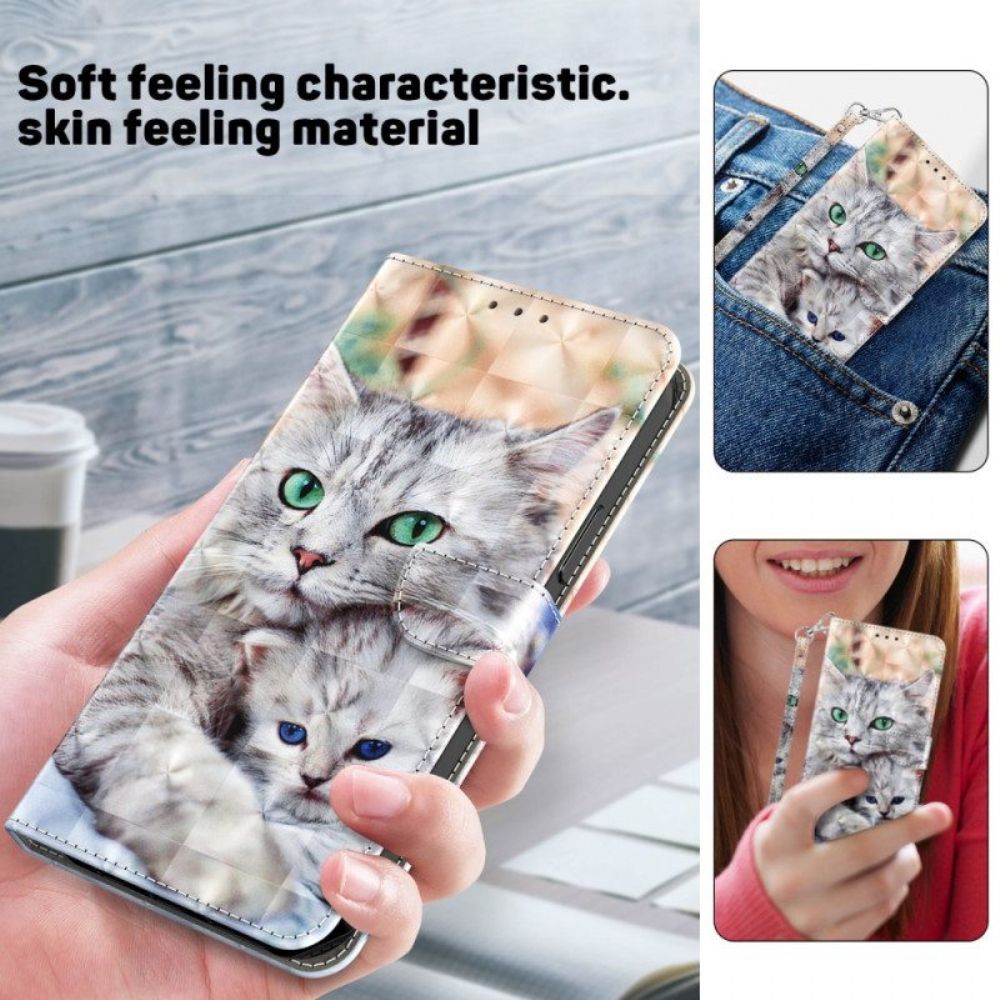 Folio-hoesje voor iPhone 15 Pro Met Ketting Zachte String Katten