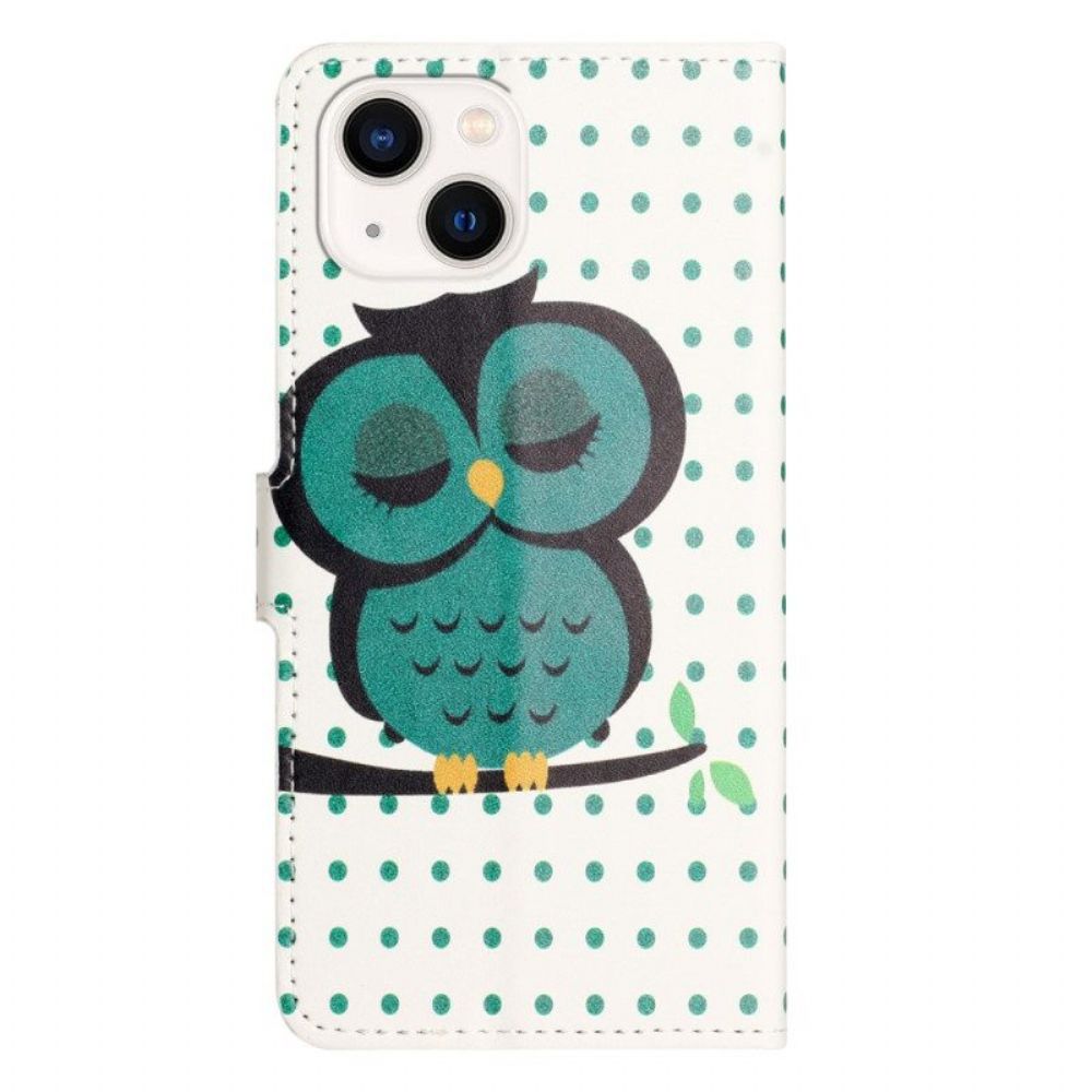 Folio-hoesje voor iPhone 15 Slapende Uil