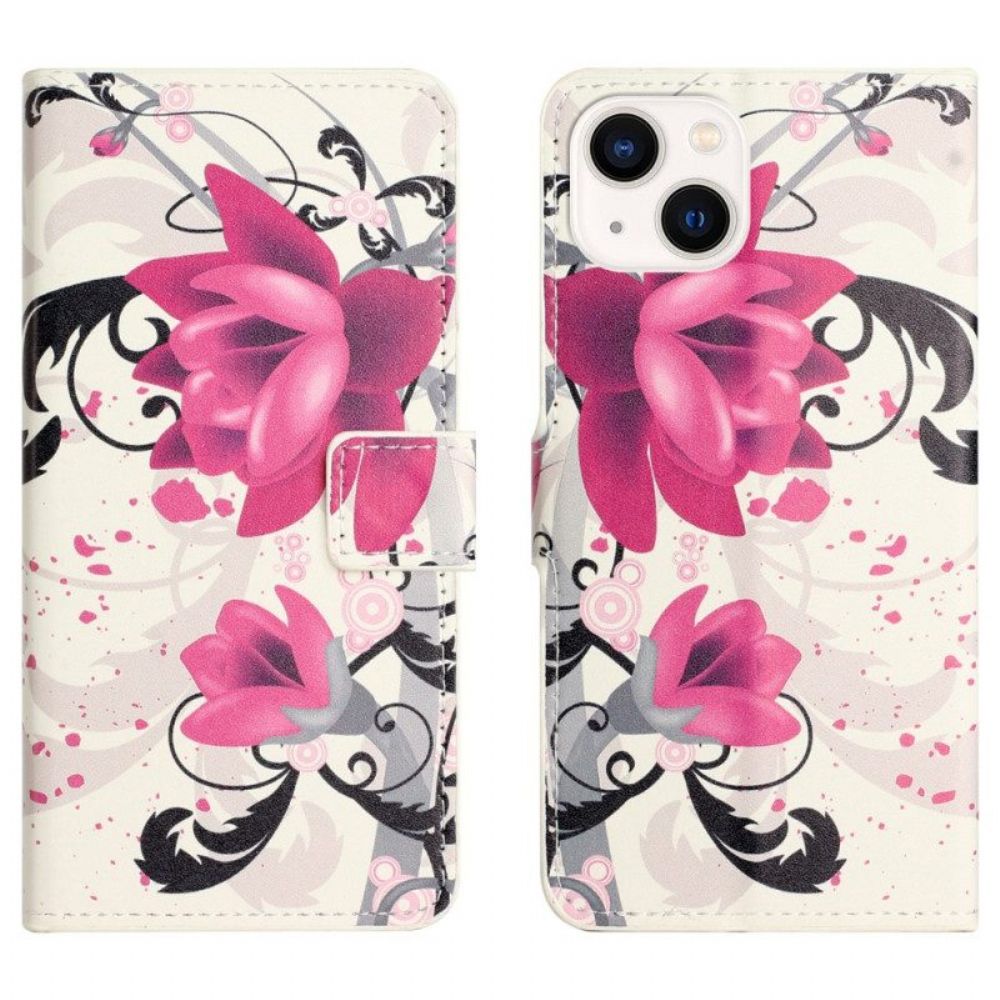 Folio-hoesje voor iPhone 15 Tropische Bloemen