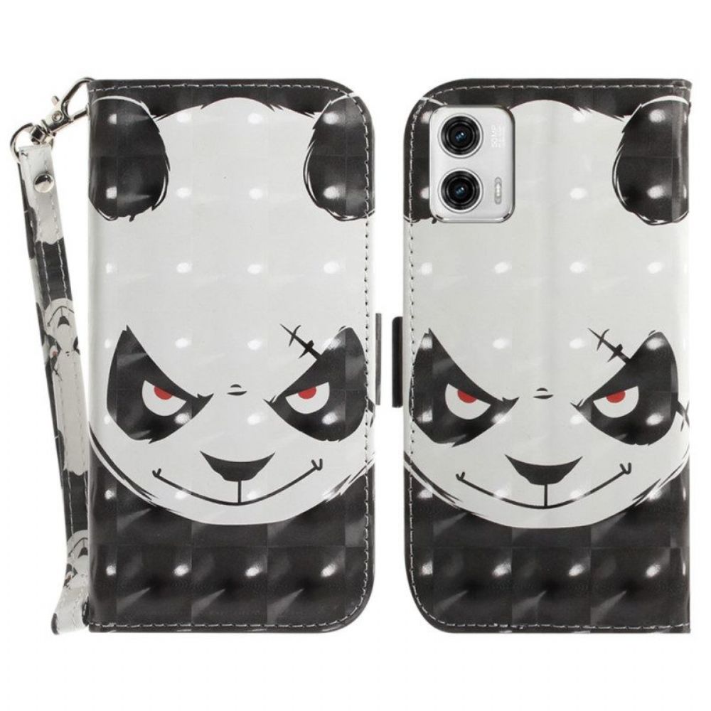 Folio-hoesje voor Moto G73 5G Met Ketting Boze Panda Met Lanyard