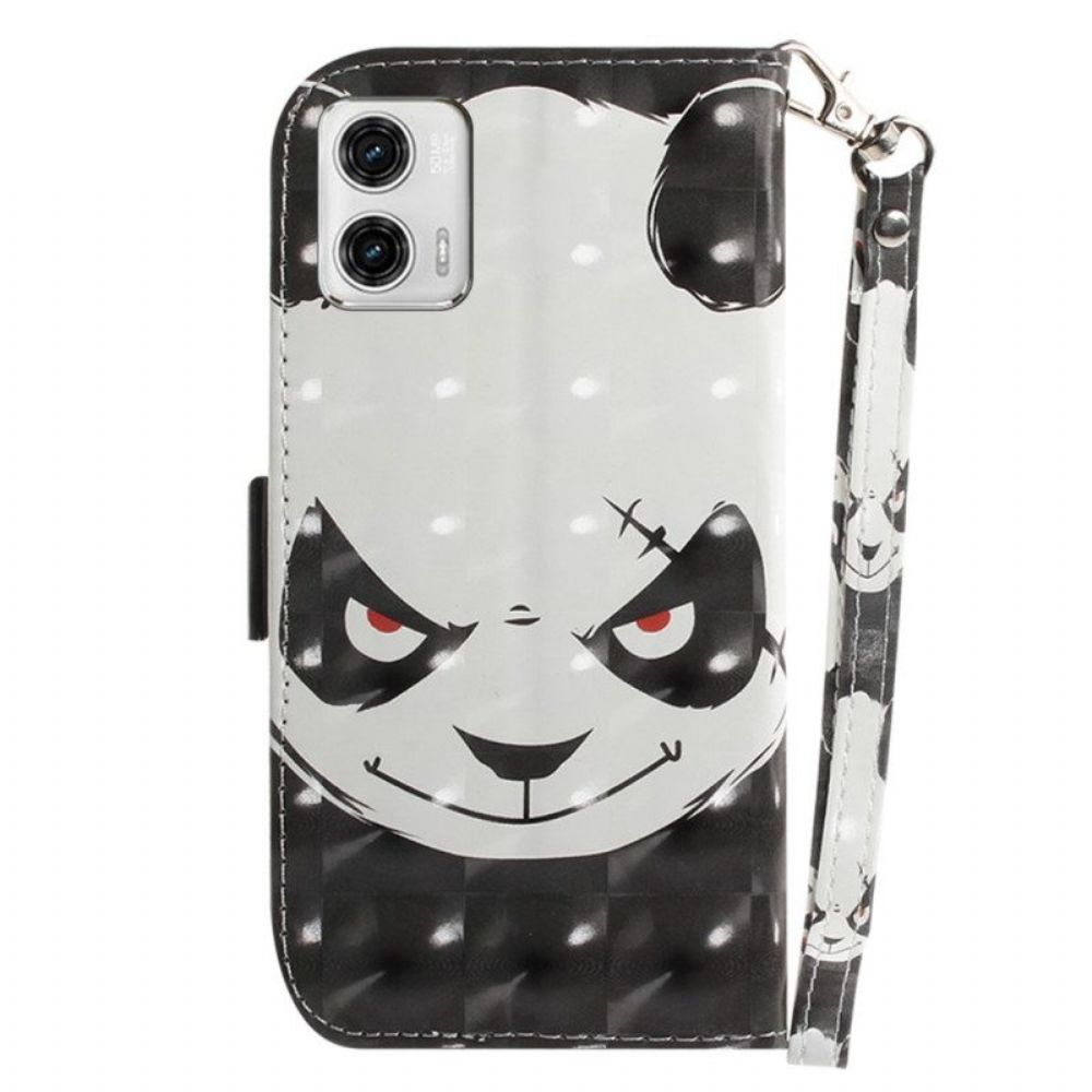 Folio-hoesje voor Moto G73 5G Met Ketting Boze Panda Met Lanyard