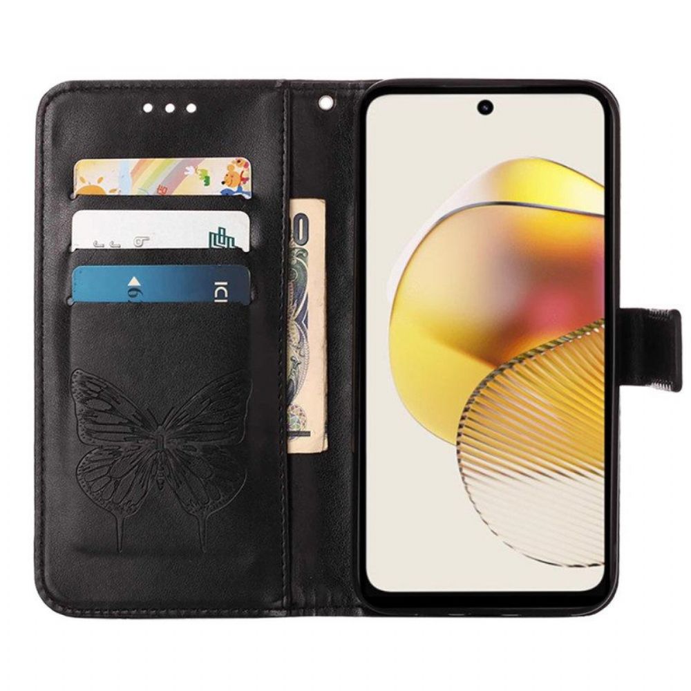 Folio-hoesje voor Moto G73 5G Met Ketting Strappy Bloemenvlinder