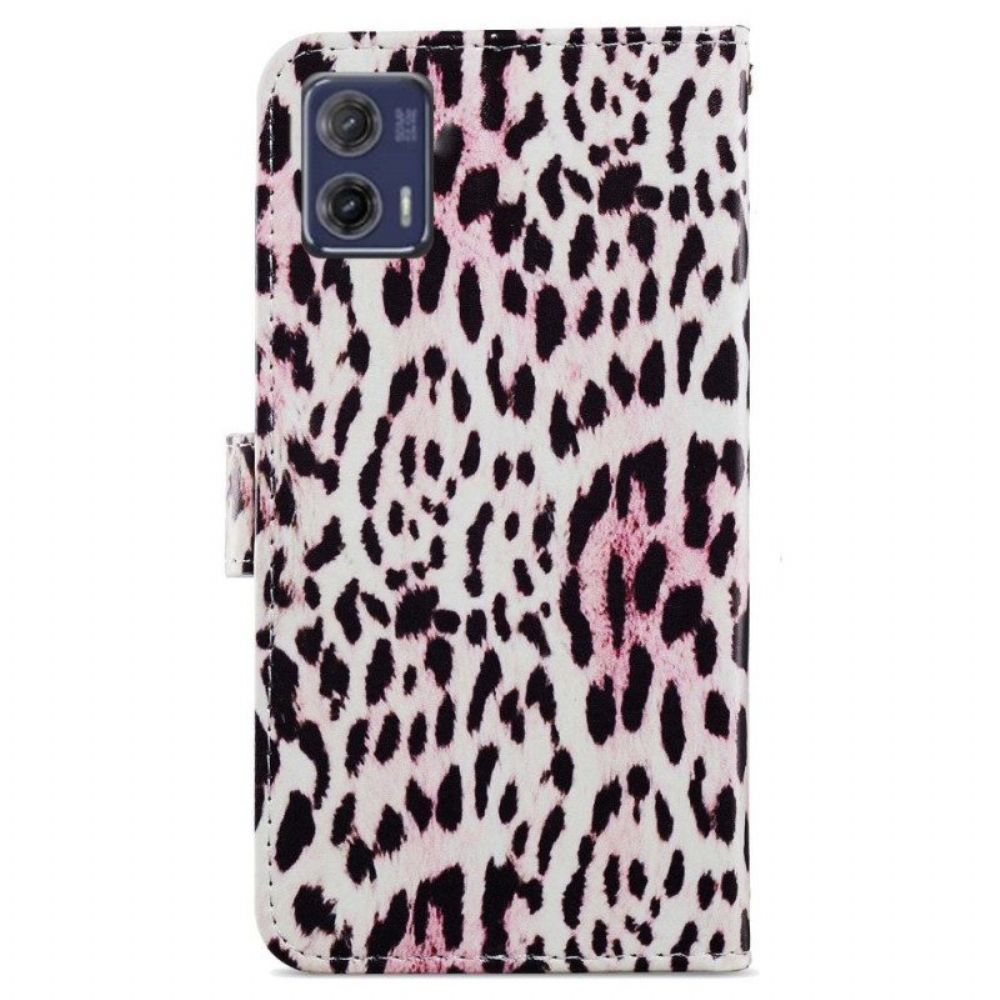 Folio-hoesje voor Moto G73 5G Met Ketting Strappy Leopard-stijl