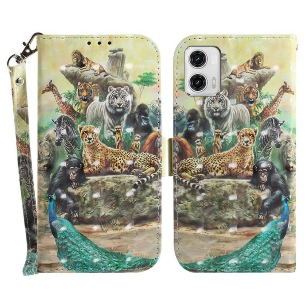 Folio-hoesje voor Moto G73 5G Met Ketting String Safari Dieren