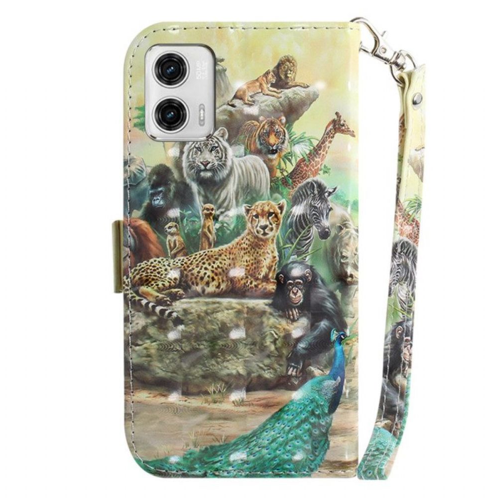 Folio-hoesje voor Moto G73 5G Met Ketting String Safari Dieren