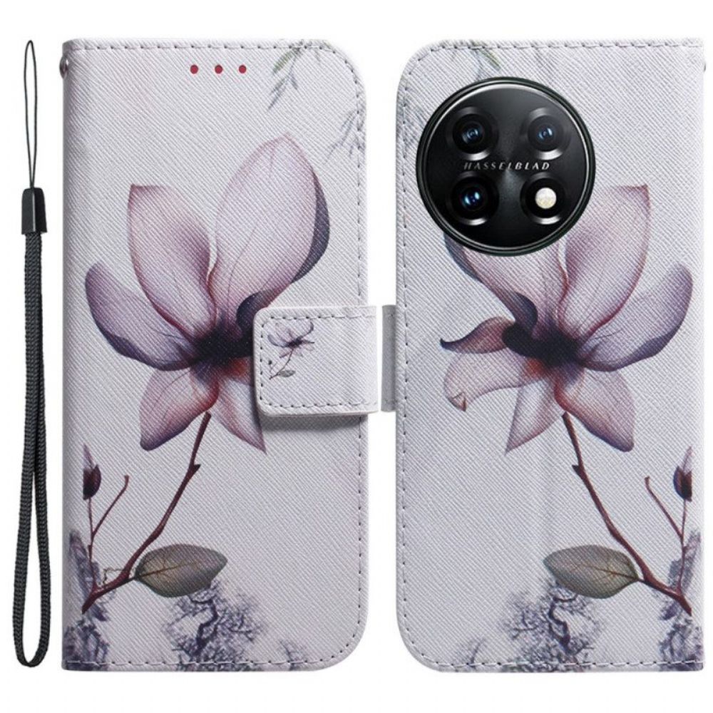 Folio-hoesje voor OnePlus 11 5G Bloem Stoffig Roze