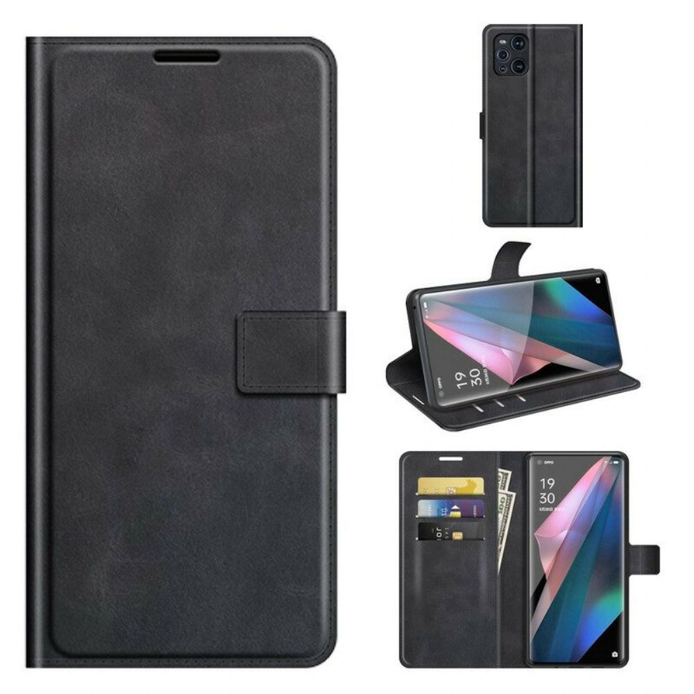 Folio-hoesje voor Oppo Find X3 Pro Slank Extreem Leereffect