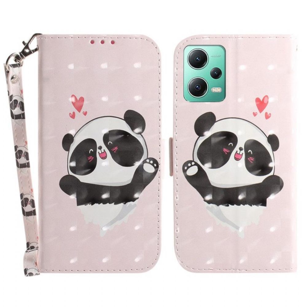 Folio-hoesje voor Poco X5 5G Met Ketting Panda Love Met Sleutelkoord