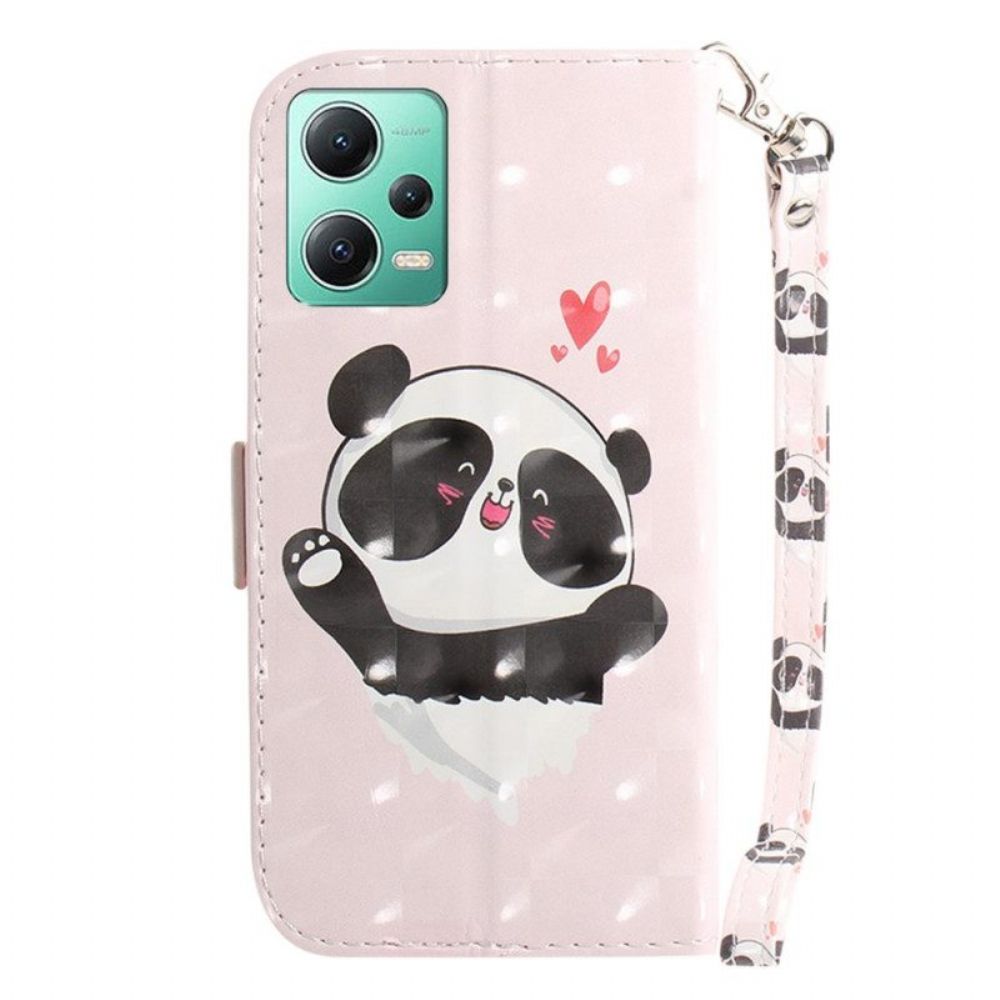 Folio-hoesje voor Poco X5 5G Met Ketting Panda Love Met Sleutelkoord