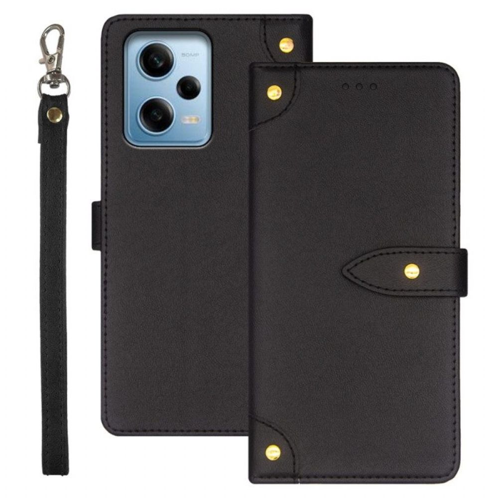 Folio-hoesje voor Poco X5 Pro 5G Klinknagels En Lanyard