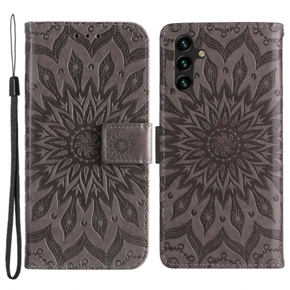 Folio-hoesje voor Samsung Galaxy A14 / A14 5G Mandala Zon Met Lanyard