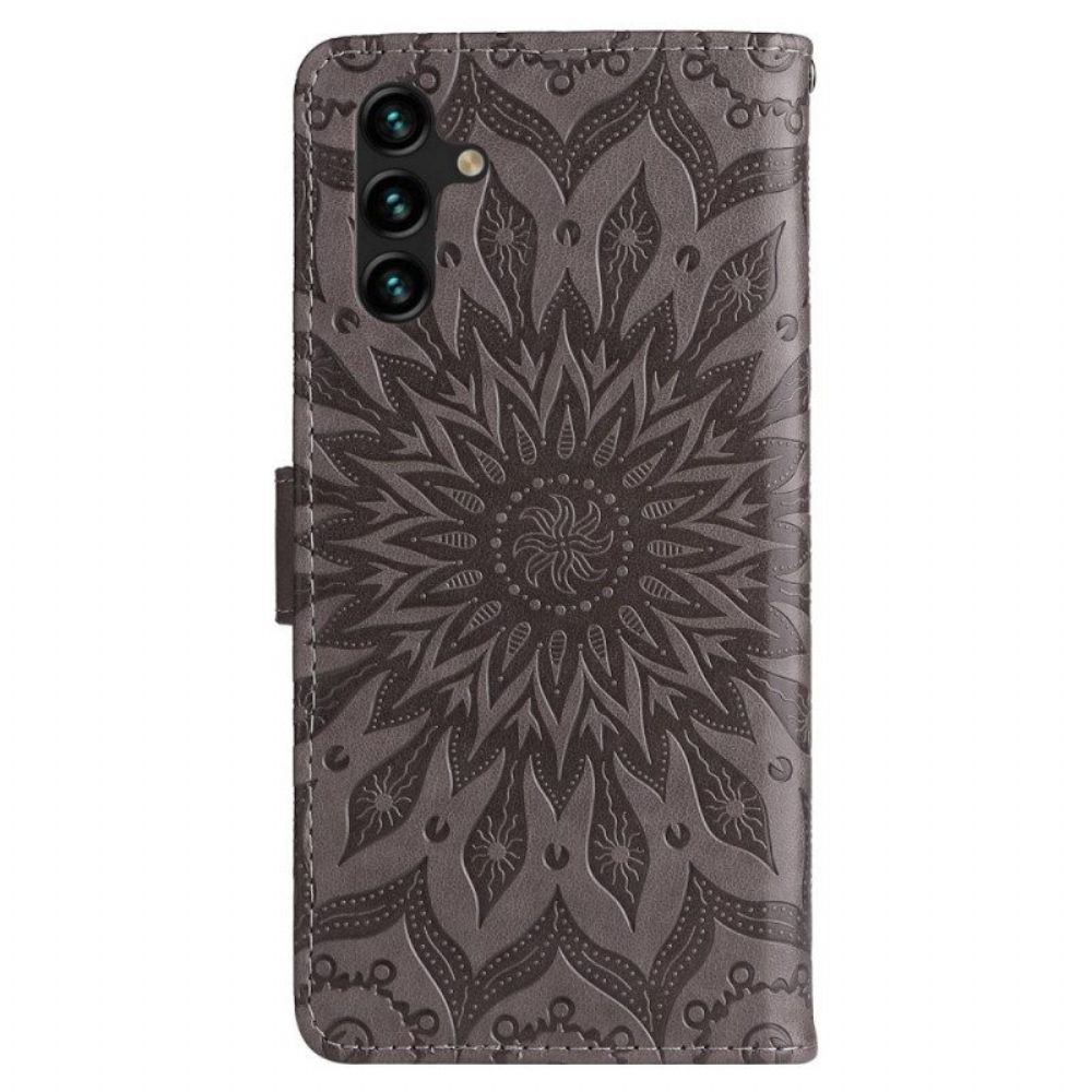 Folio-hoesje voor Samsung Galaxy A14 / A14 5G Mandala Zon Met Lanyard