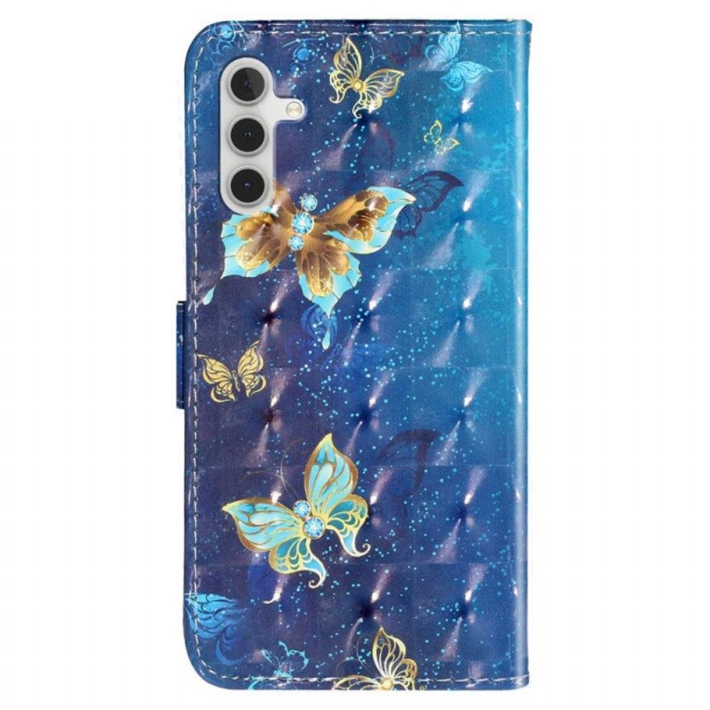 Folio-hoesje voor Samsung Galaxy A14 / A14 5G Met Ketting Riem Bloemtakken