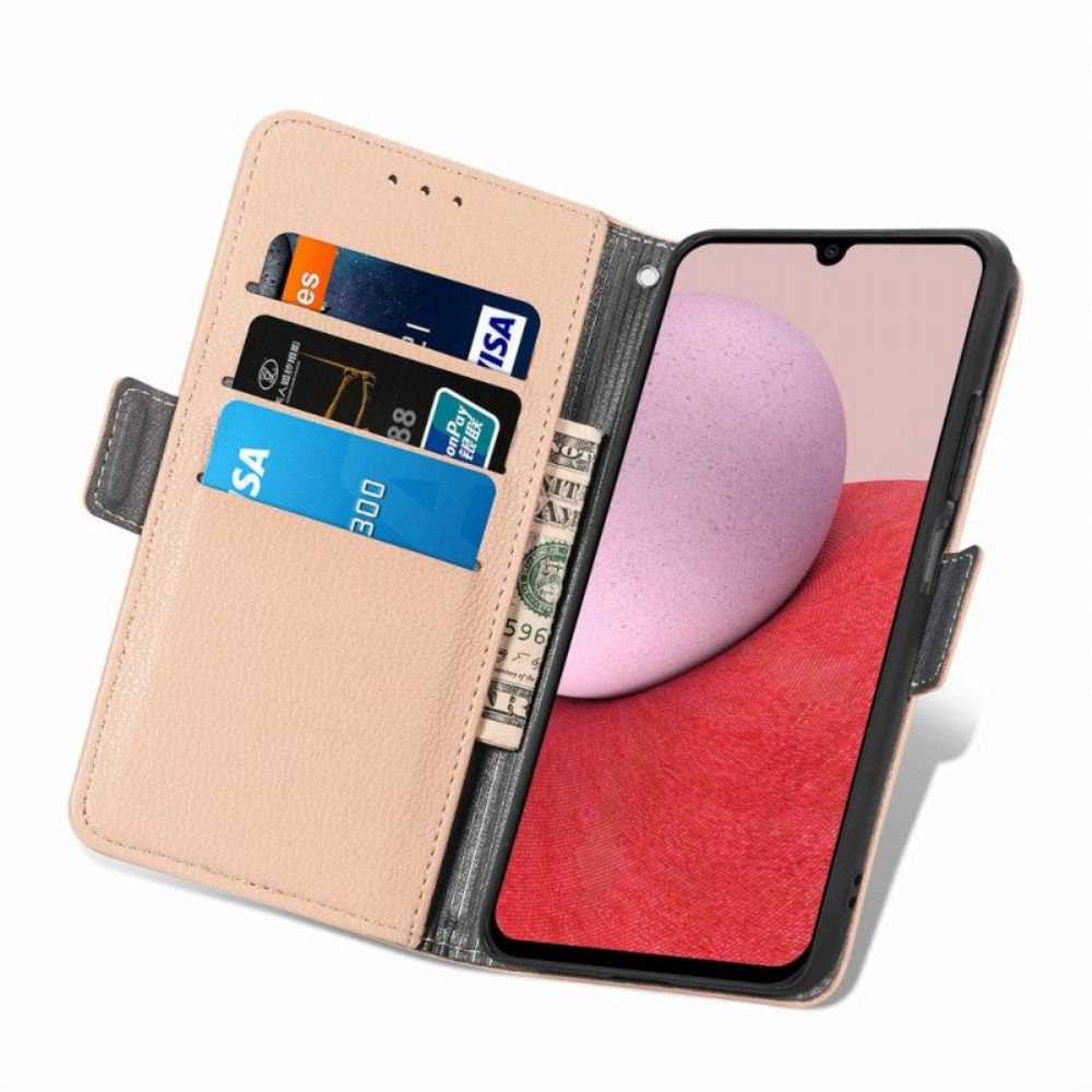 Folio-hoesje voor Samsung Galaxy A14 / A14 5G Strappy Litchi Lederen Stijl